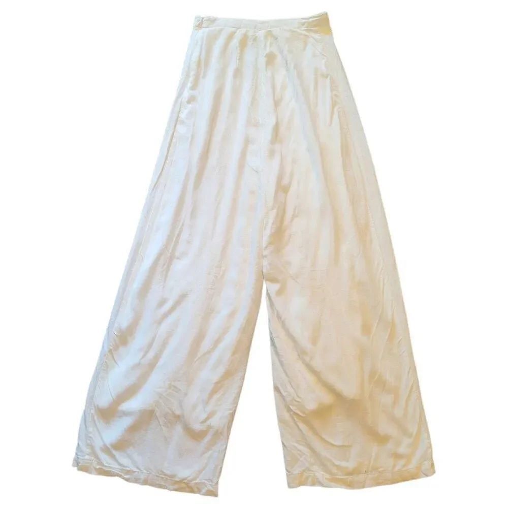 Girl and the Sun Pants Women's Large White Wide Leg Palazzo Linen Blend Boho